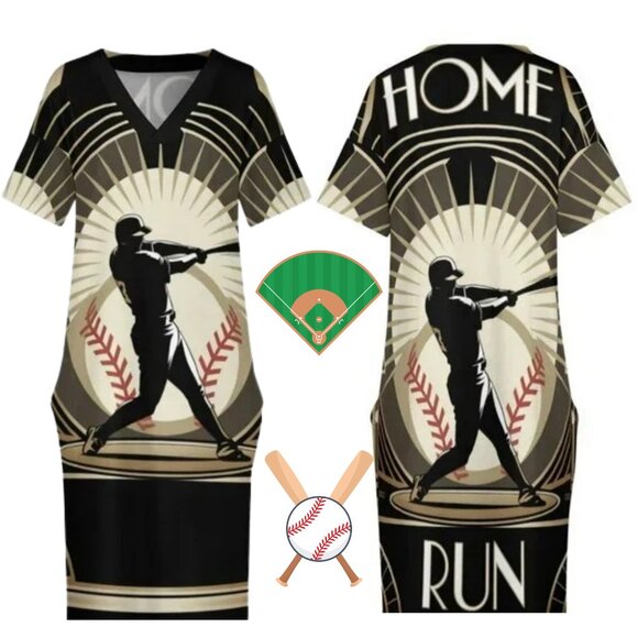 Woman's Black Baseball sports jersey Shirt Dress with pockets Size Medium 3X - Picture 1 of 4